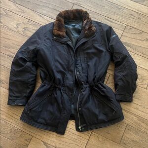 Lauren by Ralph Lauren Down Ski Parka jacket Faux Fur Small Black